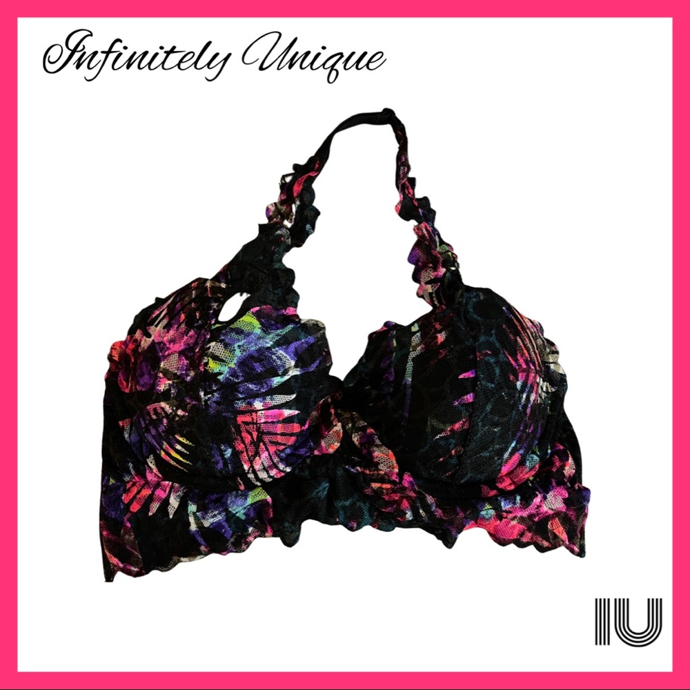 PINK VS Tropical print padded lace bralette-S